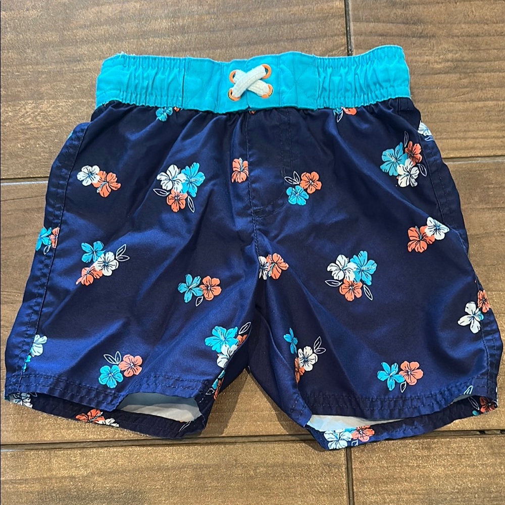 Cat & Jack Aqua Swim Shorts with Floral Design